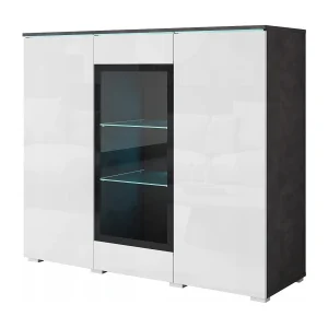 Moderne hoge vitrinekast 120 cm voor woonkamer 3 deuren corpus matera mat en fronten wit hoogglans Moderne hoge vitrinekast 120 cm voor woonkamer 3 deuren corpus matera mat en fronten wit hoogglans