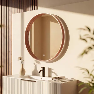 Ronde verwarmde badkamerspiegel met anti-condens – Rose gold rand – D60 cm – CERALUMA Ronde verwarmde badkamerspiegel met anti-condens – Rose gold rand – D60 cm – CERALUMA