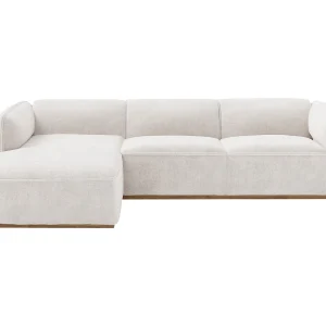 Hoekbank links in beige chenillestof en houten onderstel CANOBRU