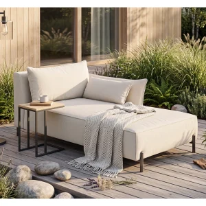 Chaise longue voor terras en tuin, Sunlight-stof, ecru, rechts, SUNMEE Chaise longue voor terras en tuin, Sunlight-stof, ecru, rechts, SUNMEE