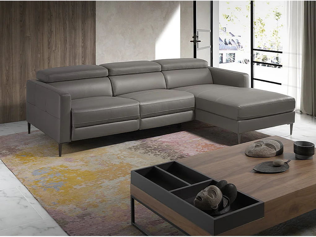 Relax chaise longue rechts bank in donkergrijs leer 6126 ANGEL CERDA