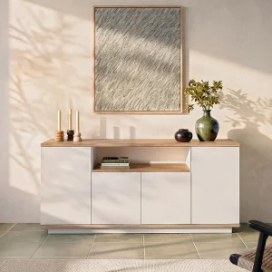Buffetkast met 4 deuren en 1 plank – Licht naturel en wit – LOTULA Buffetkast met 4 deuren en 1 plank – Licht naturel en wit – LOTULA