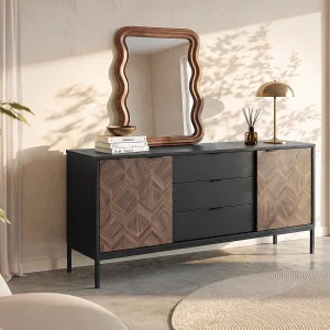 Buffetkast met 2 deurtjes en 3 lades – Zwart en donker naturel – MIALINE