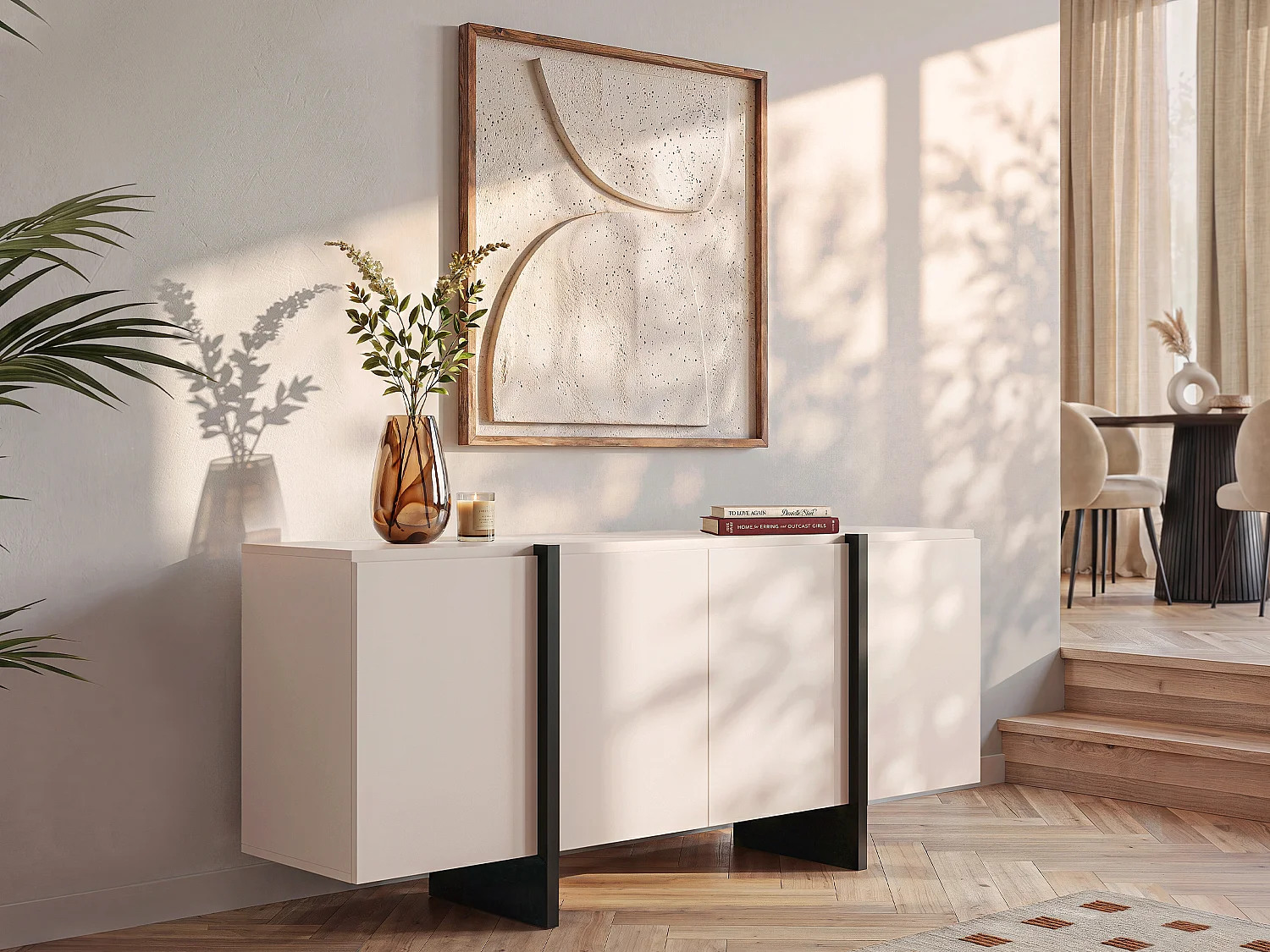 Buffetkast met 4 deuren van mdf - Beige en zwart - LUVONIA