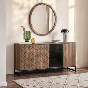 Buffetkast met 3 deuren en 3 laden – Mdf – Naturel en zwart – CARATANA – Koop nu online