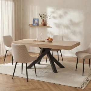 Set tafel CATONAV + 4 stoelen MASURIE – Naturel en crèmewit Set tafel CATONAV + 4 stoelen MASURIE – Naturel en crèmewit