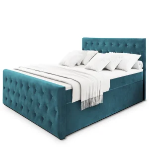 Boxspringbed FONDI 140×200 cm Set met hoofdbord, bedbodem en matras, Groenblauw Boxspringbed FONDI 140×200 cm Set met hoofdbord, bedbodem en matras, Groenblauw
