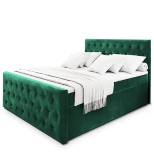 Boxspringbed FONDI 160×200 cm Set met hoofdbord, bedbodem en matras, Dennengroen Boxspringbed FONDI 160×200 cm Set met hoofdbord, bedbodem en matras, Dennengroen