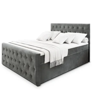 Boxspringbed FONDI 180×200 cm Set met hoofdbord, bedbodem en matras, Grijs Boxspringbed FONDI 180×200 cm Set met hoofdbord, bedbodem en matras, Grijs