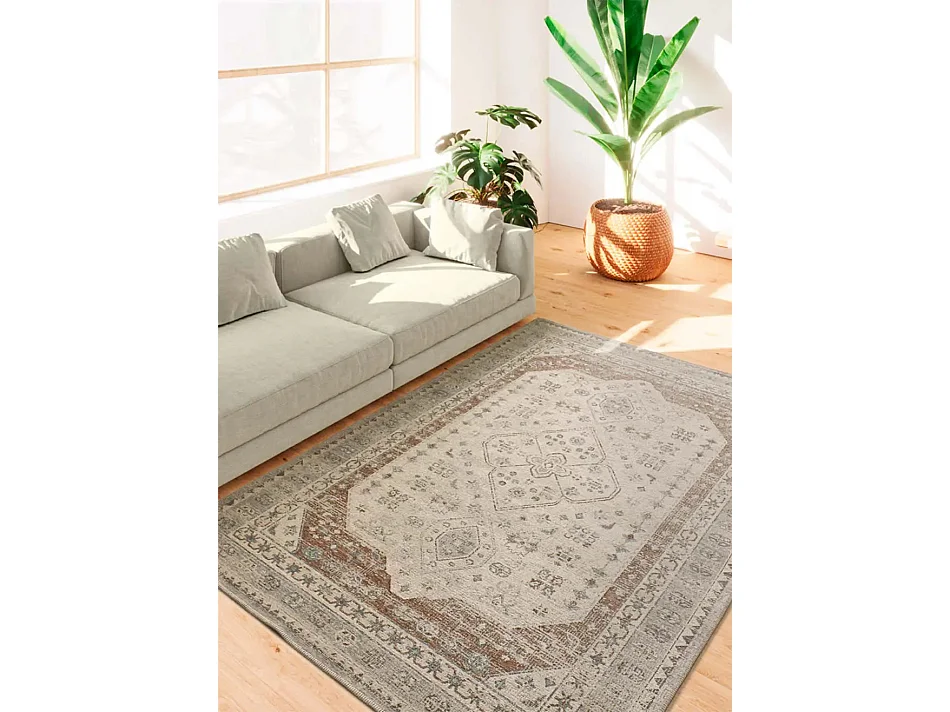 Buitentapijt - oosterse vintage - grijs / koper - 80x150 cm - LUA