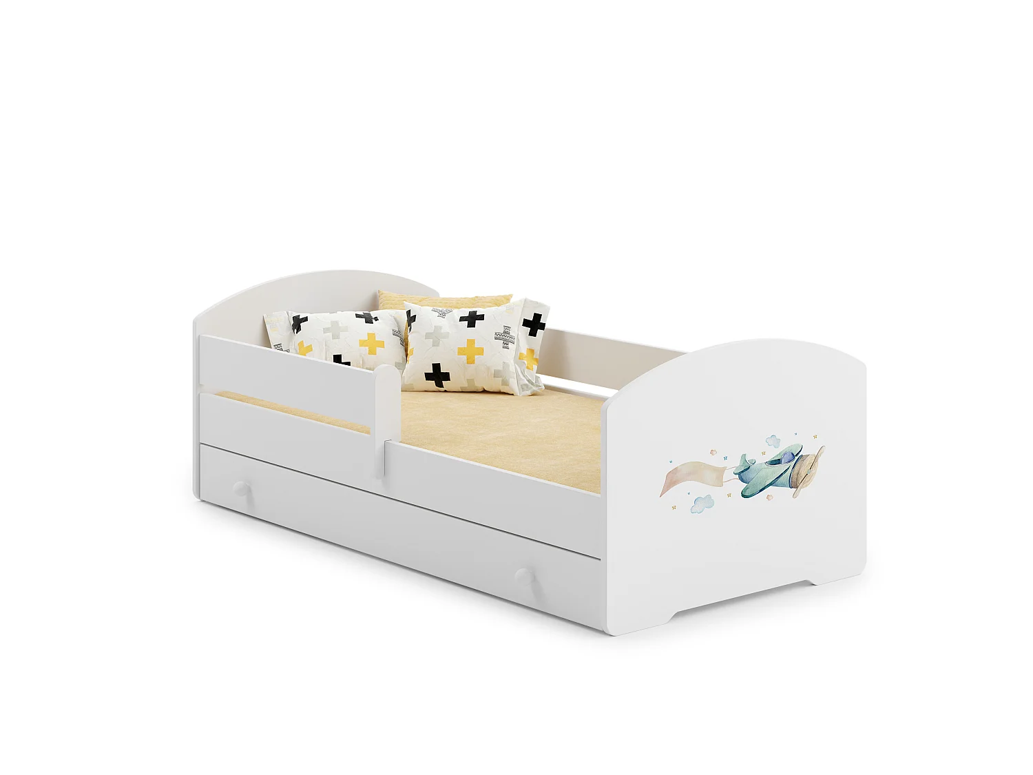 Cama de criança 160 x 80 com gaveta, colchão e estrado incluídos Kobi Luk Airplane