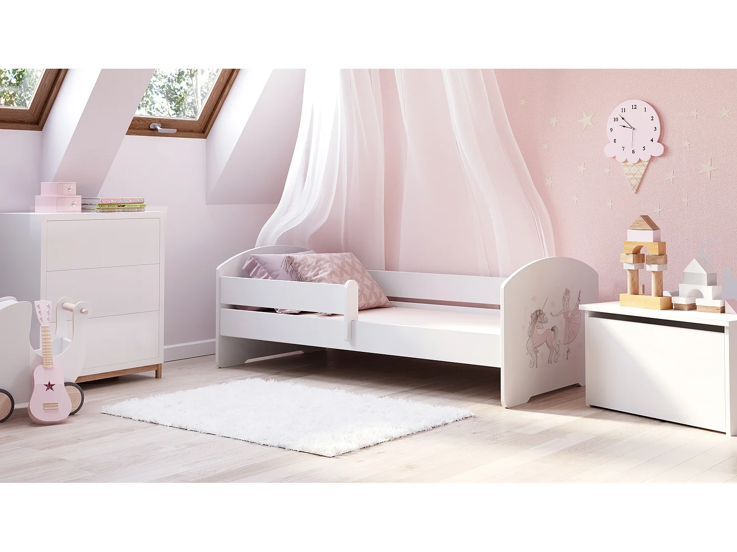 Cama de criança 140 x 70 colchão e estrado incluídos Kobi Luk Girl with unicorn