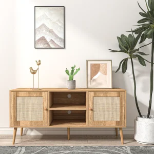 Buffet Cange 120 cm met Deuren in Rieten Effect en 2 Nissen