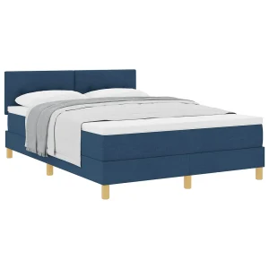 Boxspringbed met kussen met hoofdeinde Blauw 140 x 190 cm Stof Boxspringbed met kussen met hoofdeinde Blauw 140 x 190 cm Stof