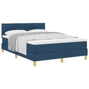 Boxspringbed met kussen met hoofdeinde Blauw 140 x 200 cm Stof Boxspringbed met kussen met hoofdeinde Blauw 140 x 200 cm Stof