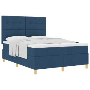 Boxspringbed met matras met hoofdeinde Blauw 140 x 200 cm Stof Boxspringbed met matras met hoofdeinde Blauw 140 x 200 cm Stof