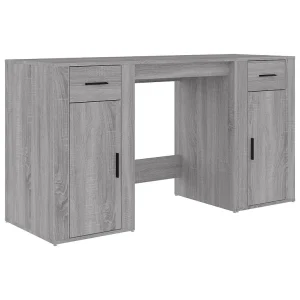 Bureau met kast bewerkt hout grijs sonoma eikenkleurig Bureau met kast bewerkt hout grijs sonoma eikenkleurig