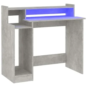 Bureau met LED-verlichting 97x45x90 cm bewerkt hout betongrijs Bureau met LED-verlichting 97x45x90 cm bewerkt hout betongrijs