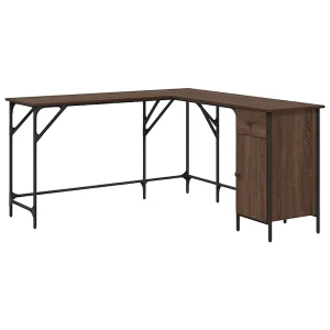 Bureau 141x141x75 cm bewerkt hout bruin eikenkleur Bureau 141x141x75 cm bewerkt hout bruin eikenkleur