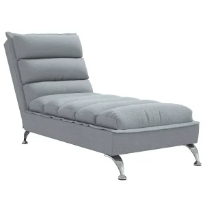Chaise longue met kussens stof lichtgrijs Chaise longue met kussens stof lichtgrijs