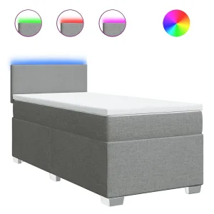 Boxspring met matras stof lichtgrijs 90×200 cm Boxspring met matras stof lichtgrijs 90×200 cm