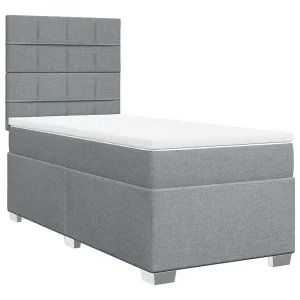 Boxspring met matras stof lichtgrijs 90×200 cm Boxspring met matras stof lichtgrijs 90×200 cm
