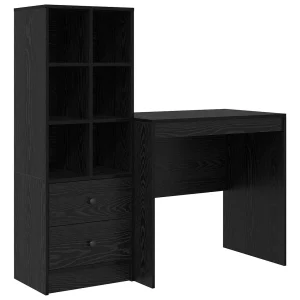Bureau met lade met plank met opslag 2 pcs Zwart Eiken Bureau met lade met plank met opslag 2 pcs Zwart Eiken