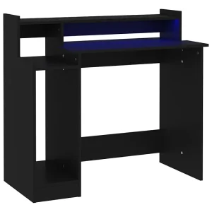 Bureau met LED-verlichting 97x45x90 cm bewerkt hout zwart Bureau met LED-verlichting 97x45x90 cm bewerkt hout zwart