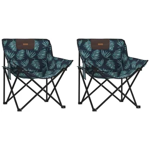 Campingstoelen 2 st met vakje inklapbaar bladprint Campingstoelen 2 st met vakje inklapbaar bladprint