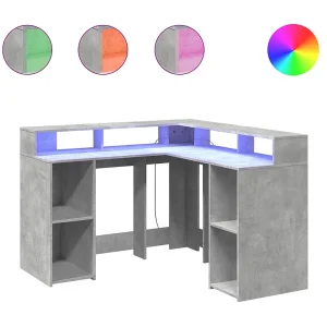 Bureau met LED-verlichting 130x130x91 cm hout betongrijs Bureau met LED-verlichting 130x130x91 cm hout betongrijs