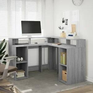 Bureau met LED-verlichting 130x130x91 cm hout grijs sonoma Bureau met LED-verlichting 130x130x91 cm hout grijs sonoma