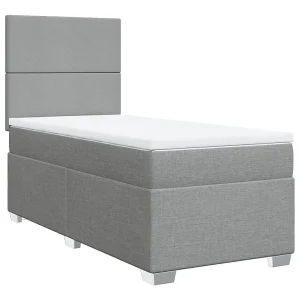 Boxspring met matras stof lichtgrijs 90×190 cm Boxspring met matras stof lichtgrijs 90×190 cm