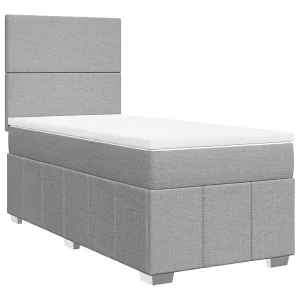Boxspring met matras stof lichtgrijs 90×200 cm Boxspring met matras stof lichtgrijs 90×200 cm