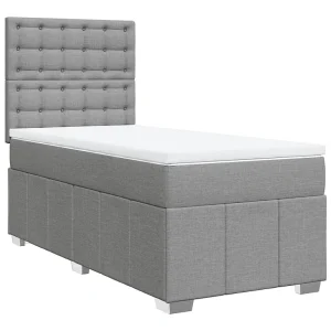 Boxspring met matras stof lichtgrijs 90×200 cm Boxspring met matras stof lichtgrijs 90×200 cm