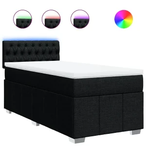 Boxspring met matras stof zwart 90×190 cm Boxspring met matras stof zwart 90×190 cm