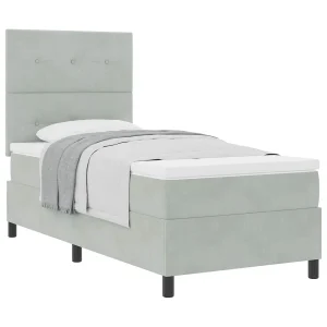 Boxspringbed met matras Lichtgrijs 90 x 200 cm Fluweel Boxspringbed met matras Lichtgrijs 90 x 200 cm Fluweel