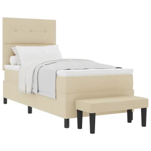 Boxspringbed met hoofdeinde Crème 90 x 200 cm Stof Boxspringbed met hoofdeinde Crème 90 x 200 cm Stof
