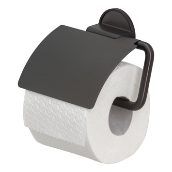 Tiger Tune toiletrolhouder met klep geborsteld zwart/mat zwart